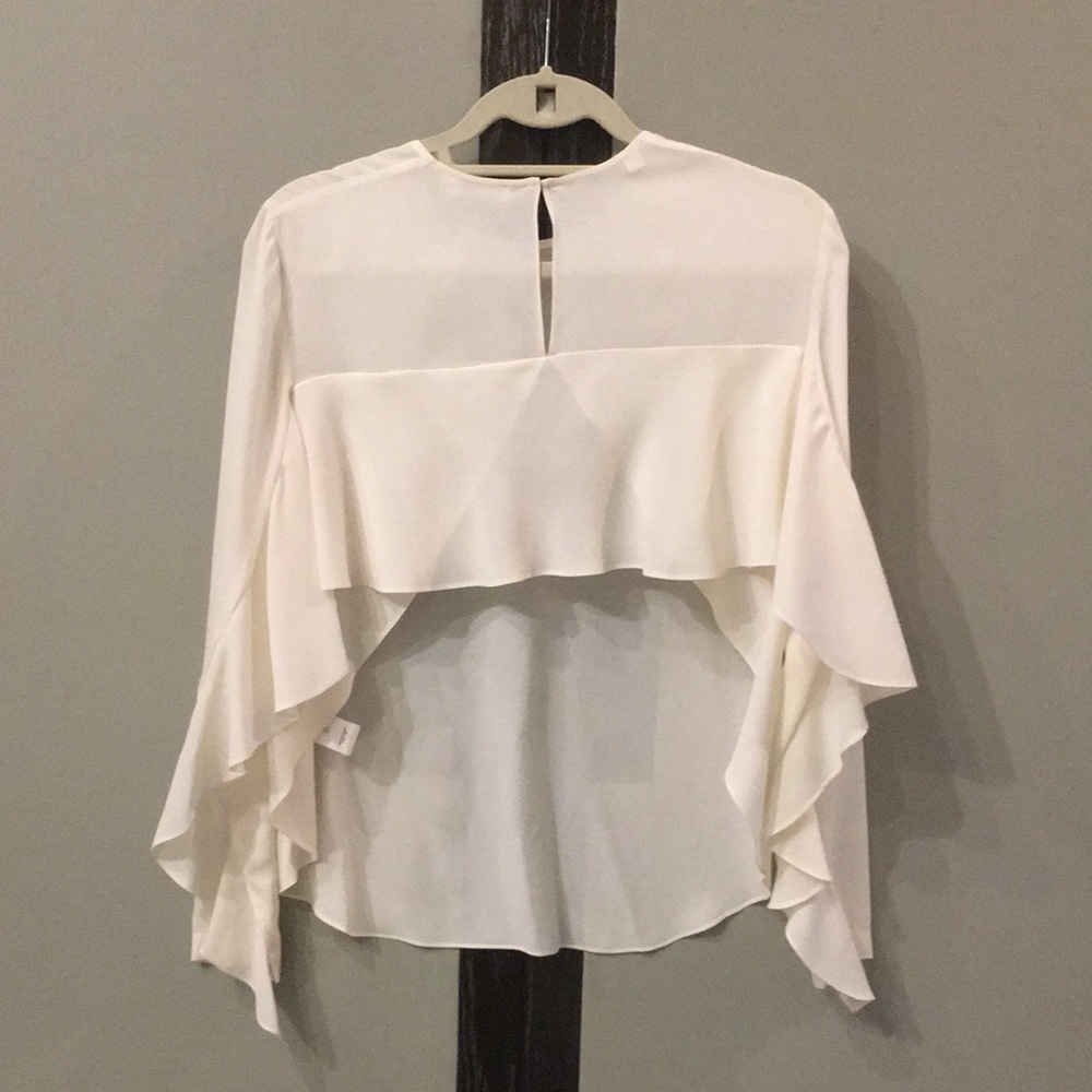 A.L.C. Silk ruffled cropped back shirt